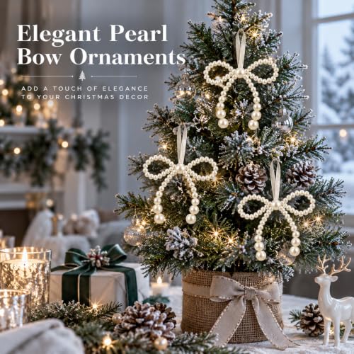 24 Pcs Christmas Pearl Bow Ornaments Set for Tree Wreath Decor