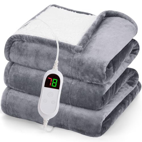 Greenoak Heated Blanket Electric Throw 50x60 Misty Grey with 10 Heat Levels and Auto-Off