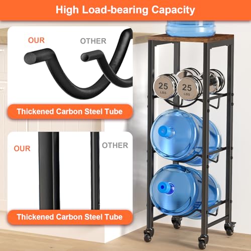 3 Bottle Brown Water Bottle Holder Organizer with Lockable Casters - 5 Gallon Capacity