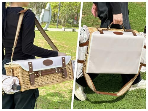 Nature2 Multifunctional Wicker Picnic Basket Set for 2 Adults with Blanket & Foldable Table - Outdoor Dining Kit