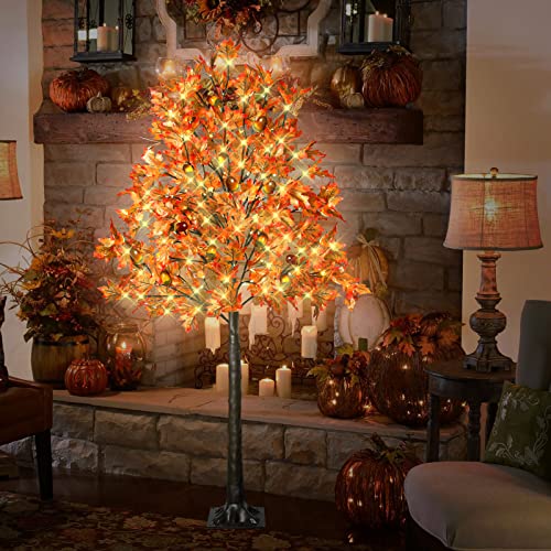 TiYiViRi 6FT 130 LED Lighted Maple Tree - Fall Autumn Decor with Remote & 8 Modes, Outdoor Indoor Halloween Thanksgiving