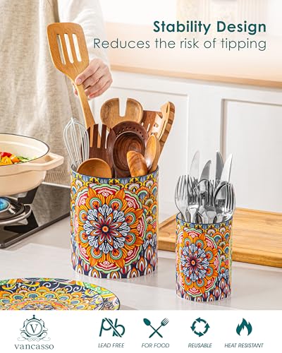 Vancasso Regal Bloom Ceramic Utensil Holder Set - 7.3" & 5.5" Kitchen Counter Organizers