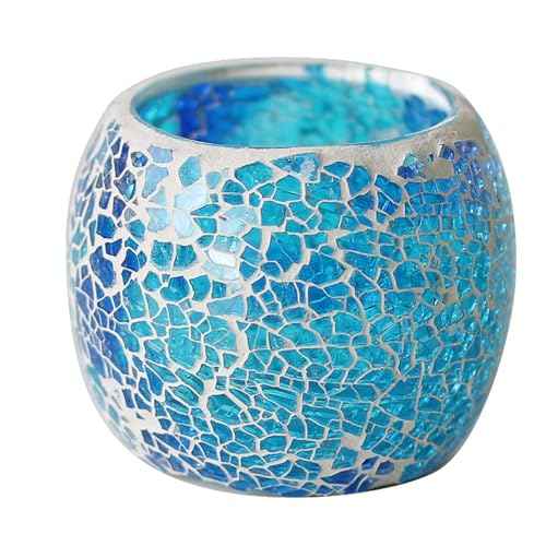 Romantic Mosaic Cracked Candle Holders(NO Candles) Wedding Dinner by Candlelight,Handmade Tea Light Holders Candlescape Bowl for Valentine's,Christmas Table Centerpiece,Party Decor 1 PC(Blue)
