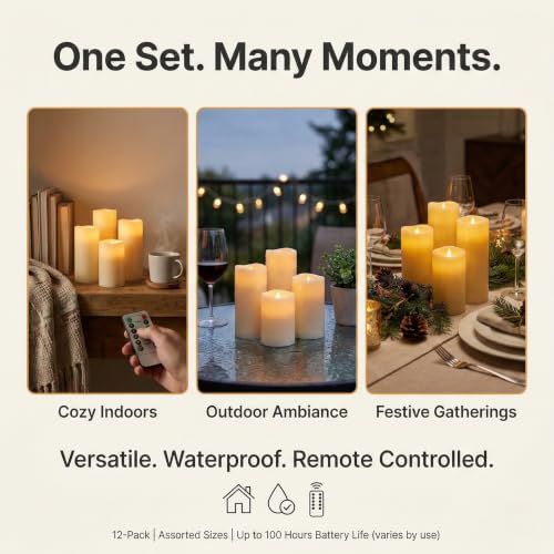 24pcs White Outdoor LED Candles with Remote - Waterproof Flickering Flameless Decor