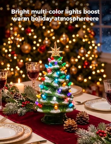 Snow-Flocked 13in Brightown Pre-lit Ceramic Christmas Tree, Battery Powered | Snow-flocked Variant