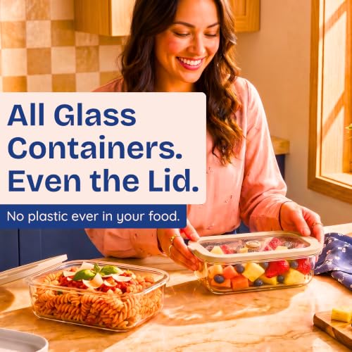 Non-Toxic Glass Food Containers with Lids - 35 Oz, Beige, 4-Pack