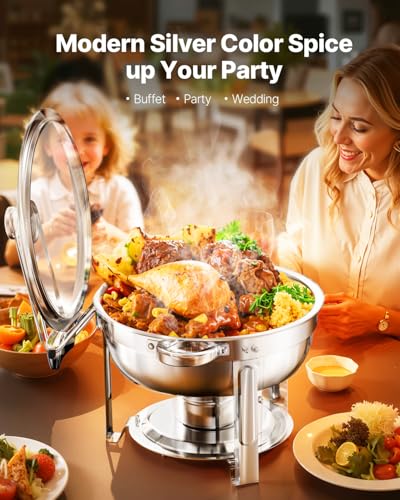 VEVOR 5 Qt Stainless Steel Chafing Dish Buffet Set 2 Pack with Glass Lids, Silver