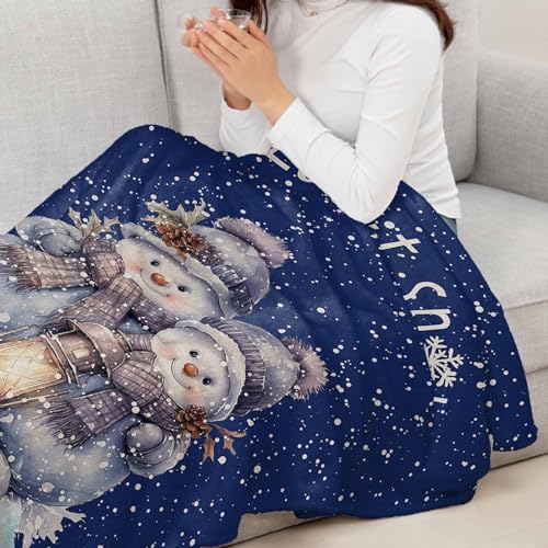 LEOKOTI Navy Blue Snowman Christmas Throw Blanket 60x80 Fleece Cozy Winter Decor