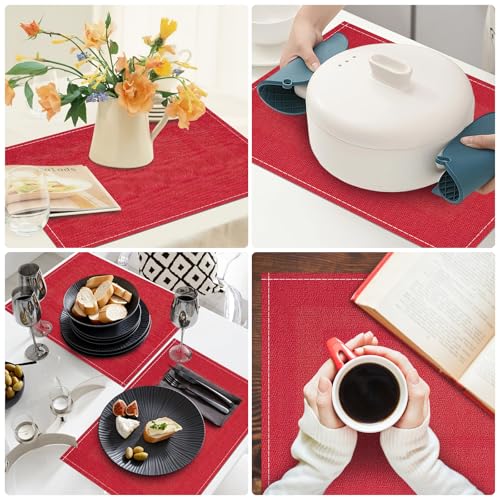 Niviy Red Christmas Placemats 12x18 in Set of 4 – Linen, Washable