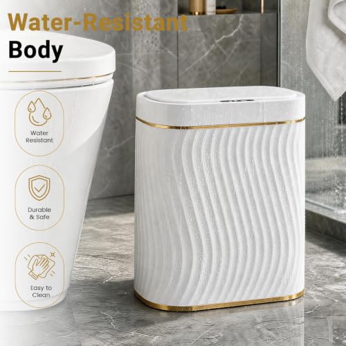 Ogikey 5 Gallon Touchless Bathroom Trash Can - Waterproof Sensor Garbage Bin - White