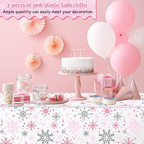 Jecery Pink Snowflake Winter Tablecloths - Set of 6 Waterproof Party Decorations