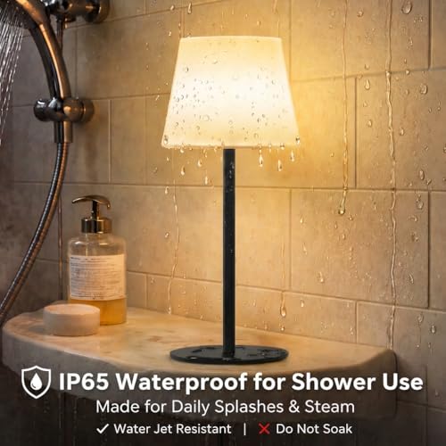 Cordless Waterproof Shower Lamp - Black, 3 Color Temperatures, Rechargeable, Touch Dimming, 1 Pack
