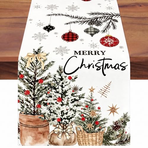 FreeNook Holly Pine Cone 13x48 in Christmas Table Runner
