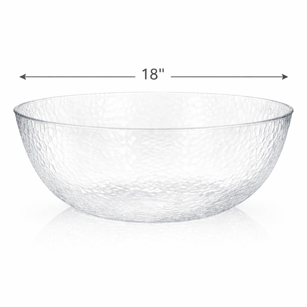 Lillian Collection Stunning Clear Plastic Round Hammered Bowl - 18" (4 Pc.) - Unique Textured Design - Perfect for Parties & Displays