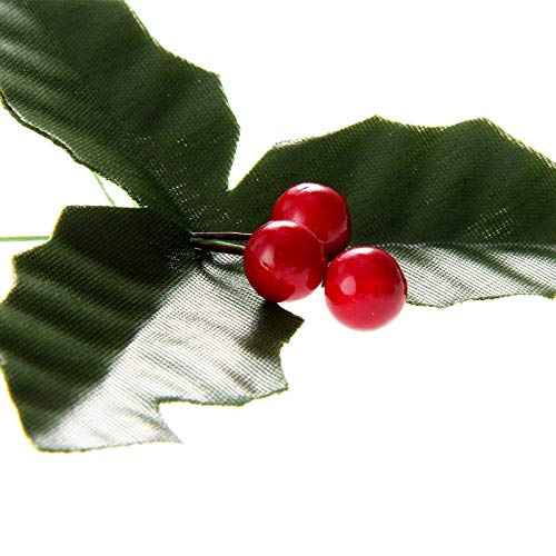 dophee 50 Pack Artificial Red Berry Stems and 50 Pack Green Leaves, Christmas Holly Berry Branches for Party Holiday Home Decoration and DIY Garland and Wreath Ornaments