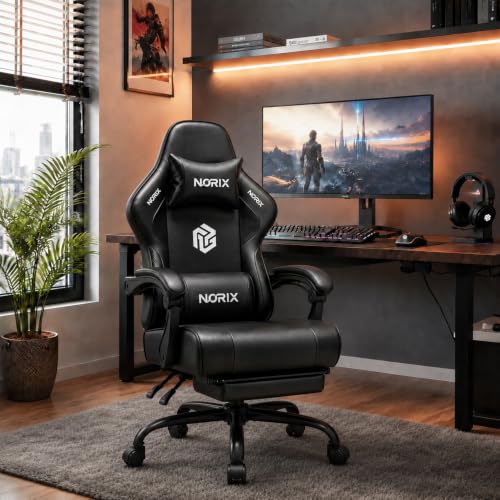 HELXQEXB Black Ergonomic Gaming Chair with Footrest & Adjustable Recline