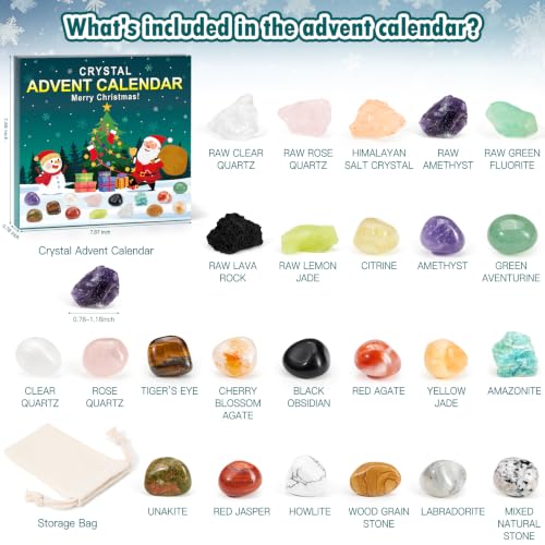 Crystal Advent Calendar 2026 for Kids - 24 Natural Gemstones & Minerals Gift