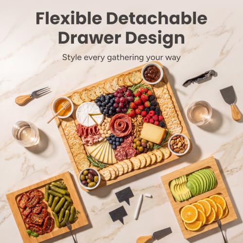 Large Bamboo Charcuterie Board Set with Accessories – 15.7 x 13.3 inches