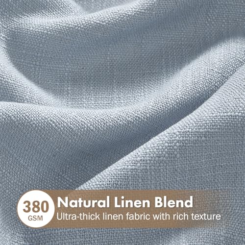 Chambray Blue Linen Textured Semi Sheer Curtains Set of 2 - 42W x 96L, Farmhouse & Living Room