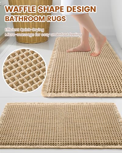 Brown Waffle Bath Mat 59x20 Inches - Extra Soft Absorbent Bathroom Rug