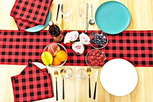 Red & Black Buffalo Check Table Runners - 4 Pack, 72x12 Inches for Holiday & Party Decor