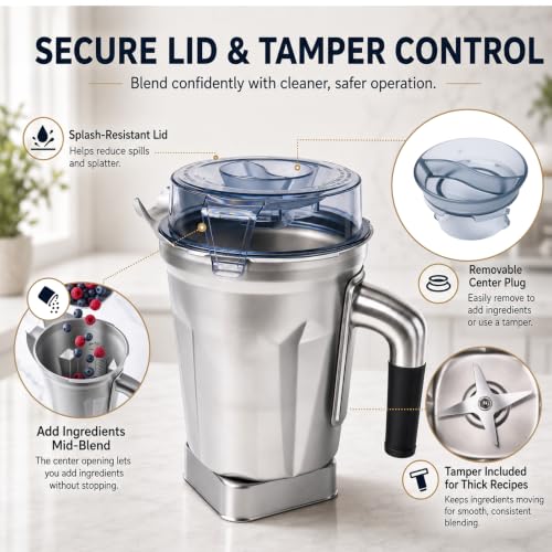 64 Oz Stainless Steel Blender Pitcher Compatible with Ascent Series - Food-Grade Replacement Jar