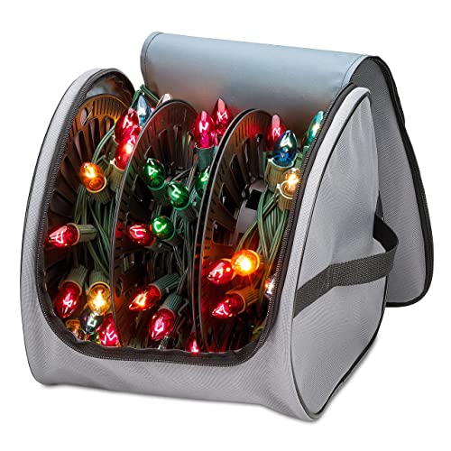 Gray Premium Christmas Light Storage Bag with Reels & Handles - Heavy Duty 600D