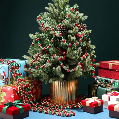 Geosar 12 Pcs Bead Garland 9 Ft Red & Green Christmas Tree Garland