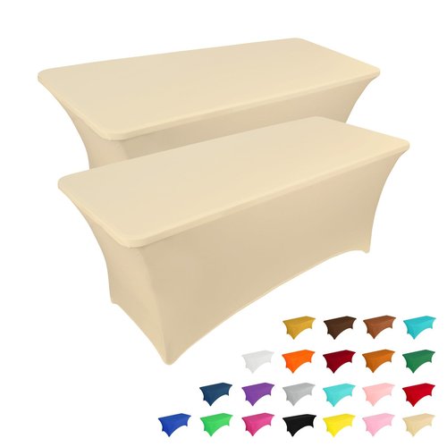 IVAPUPU 2 Pack 6FT Table Cloth for Rectangular Fitted Events Stretch Champagne Table Covers Washable Spandex Tablecloth Protector for Party, Wedding, Cocktail, Banquet, Festival