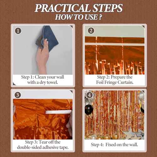 3 Pack Foil Fringe Backdrop - Bronze Shiny Tinsel Curtains for Party Decoration/Photo Booth Props - 3.3x8.2 FT Metallic Foil Backdrop for Birthday, Wedding, Graduation, Christmas.