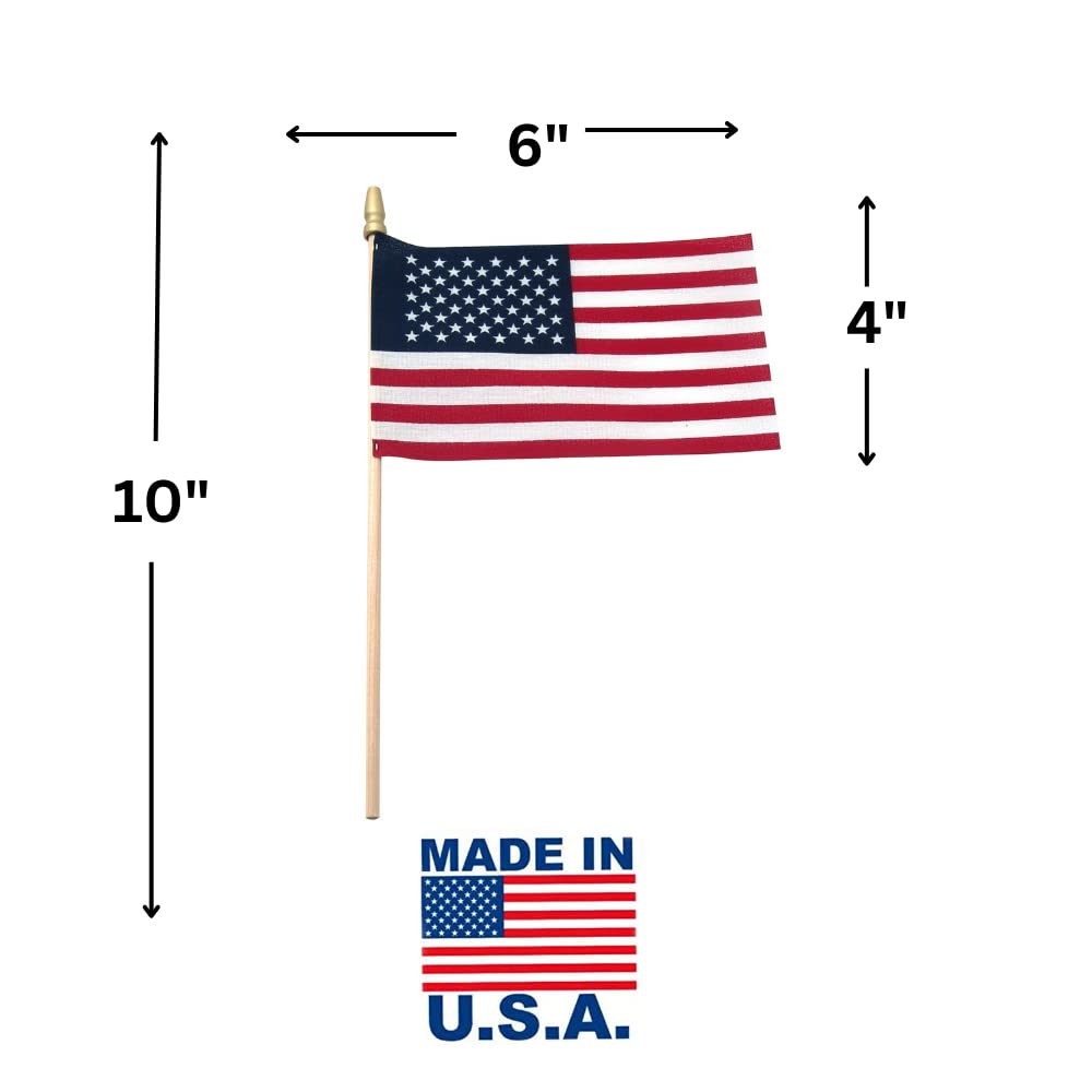 TUTARE 50 American Flags on Stick - Handheld Spearhead US Flag for 4th of July, Memorial Day Event Decorations - Patriotic Decor for Indoors & Yard - Wooden Stick, Cotton Fabric (4"X6" - 12 Pack)