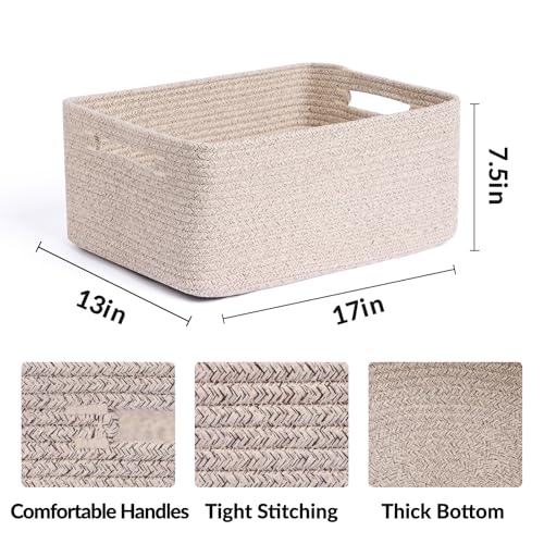 Large Storage Baskets for Closet Organization - 17x13x7.5 Inches, Natural Rope, 4 Pack (L17×W13×H7.5")