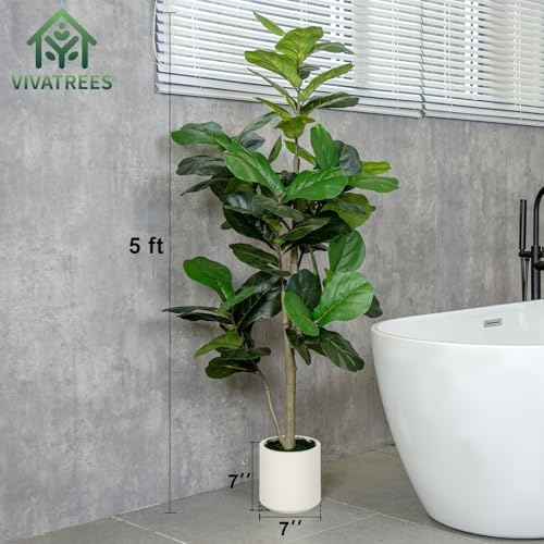 5ft Faux Fiddle Leaf Fig Tree with White Planter - Indoor & Outdoor Decor