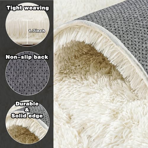 Cream White 8x10 Shaggy Area Rug - Soft Fuzzy Living Room Carpet