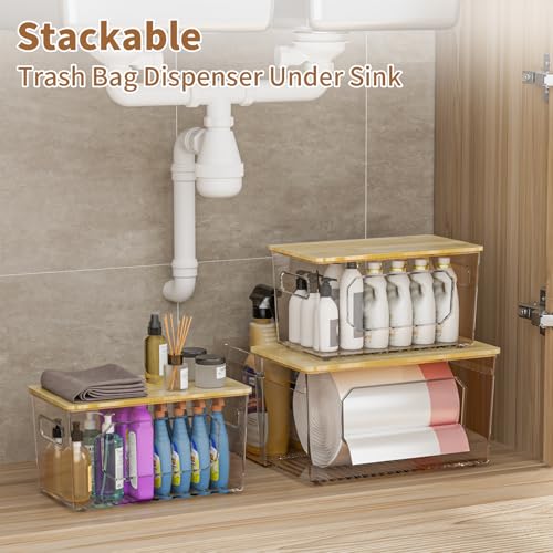 3-in-1 Trash Bag Holder Under Sink Organizer with Bamboo Lid