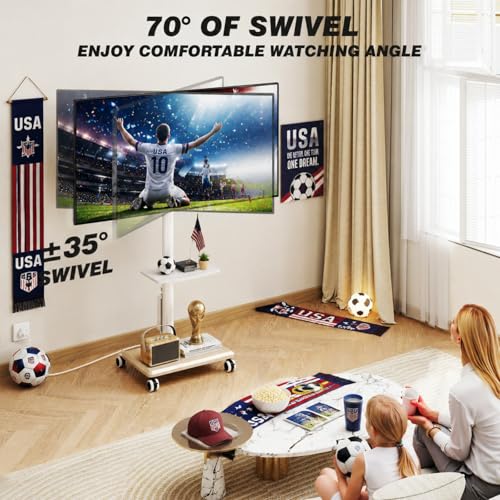 5Rcom White Rolling TV Stand with Power Outlet, Swivel & Height Adjustable for 32-60 Inch TVs