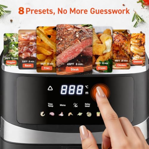 6 QT Family Size Air Fryer with Visible Window, 8 Presets, Touchscreen & Temperature Control