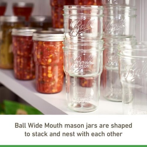 Ball Glass Nesting Mason Jars with Lids & Bands, Wide Mouth, Pint Size, 4 CT (Pack of 6)