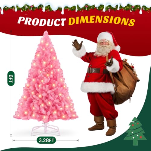 DUMOS 6 Ft Pink Pre-lit Christmas Tree - 250 LED, 8 Modes, 700 Tips