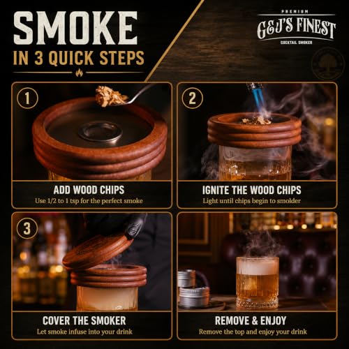 G&J's Finest Mahogany Whiskey Smoker Kit with Quad Torch & Gift Set — Classic Box
