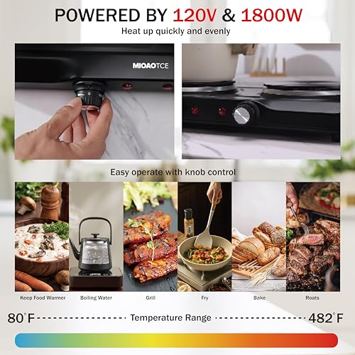 1800W Electric Hot Plate for Cooking, Double Burner with 7.2"&6.1"