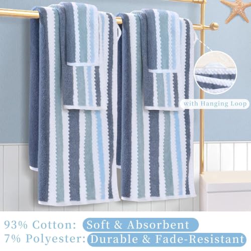 6-Piece Cotton Blend Bathroom Towel Set - Blue Gray & White, Ultra Soft