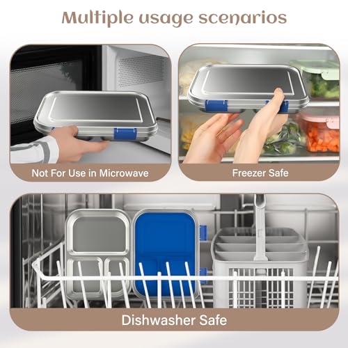 BABHAMNESS Stainless Steel Bento Box Kids, 3 Compartments Leak Proof