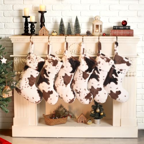 Amorita Cow Print Christmas Stocking Set 5 - White Cow Hide Pattern, 20in Farmhouse Decor