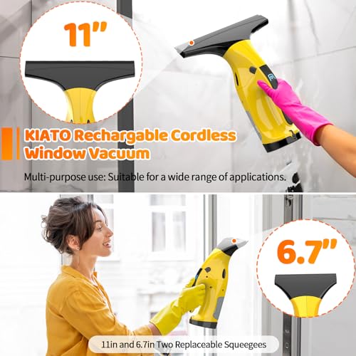 Cordless Electric Window Vacuum Cleaner with 2 Squeegees - Rechargeable Glass & Tile Washer