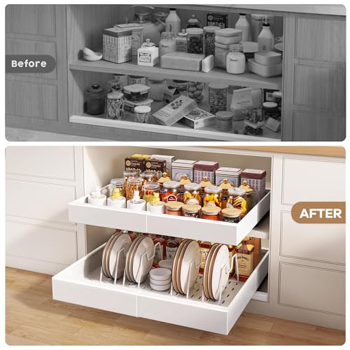 White 2-Pack Pull Out Cabinet Organizer 21 Deep with Adjustable Dividers