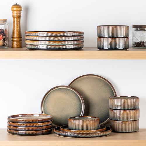 TheTerra 18-Piece Ceramic Dinnerware Set for 6 - Cocoa Mocha