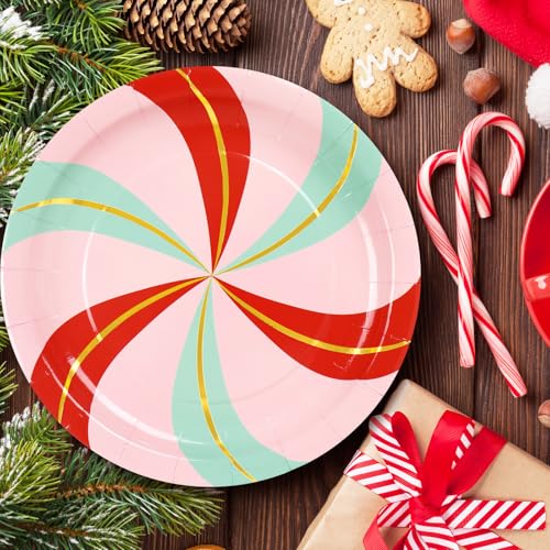 Christmas Candy Cane Gold Foil Plates, 9in, 50ct – JarThenaAMCS Disposable Dinner & Dessert Plates
