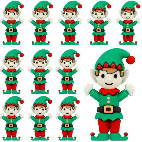 12 Pcs Mini Christmas Elf Figurines Mini Elves Figurines to Hide Tiny Rubber Christmas Ornaments for Gifts Home Kitchen Table Decorations (Primary Color)