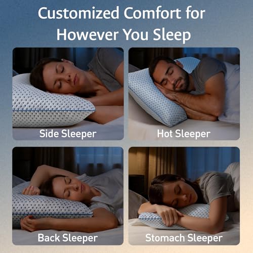 Queen Size Cooling Gel Memory Foam Pillows Set of 2 - Adjustable Support, Breathable Cover